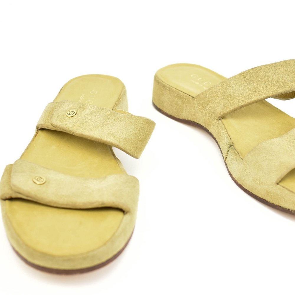 GUCCI: Beige, Leather & "GG" Logo Sandals